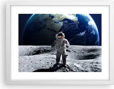 Produktbild von Gerahmtes Poster - Weißer Rahmen - Astronaut Mond Erde Raum - 40x30 cm - Wand Bild - Wanddeko - Wandbilder - Kunstposter - Wandposter - Bilderrahmen - Bilder - Kunstdruck - Wandbild - P2WAA40x30-2864