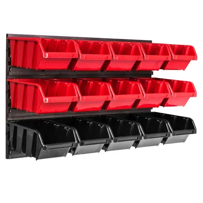 Obrázok produktu pre Nástenný panel na náradie 57,6 x 39 cm s 15  ks. Krabice závesný Červené a Čierne Stohovatelné Boxy
