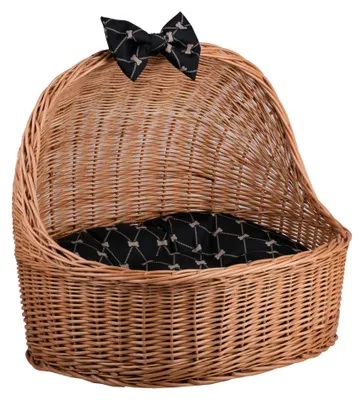 Imagen del producto de Cama para mascotas Elsa Weidenkorb con cojín y lazo. TheWickerStories