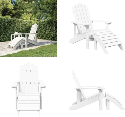 Image de vidaXL Chaise de jardin Adirondack avec repose-pieds HDPE blanc - Chaise de jardin - Chaise d'extérieur - Fauteuil de jardin
