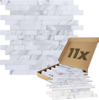 Produktbild von Dalsys Wandpaneele selbstklebend Mamor-, und Steinoptik 1m², 11 Stück Weiß Silber Wandverkleidung feuchtigskeitsbeständig,  für Bad und Küche, rechteckige Form