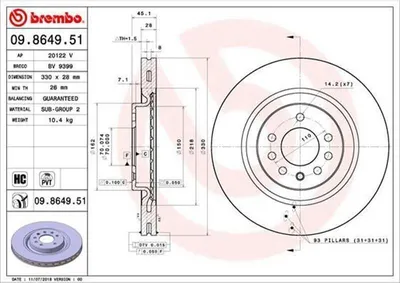 Produktbild von 2x BREMBO Bremsscheibe 09.8649.51 für OPEL Corsa E Schrägheck (X15) 45mm 330mm