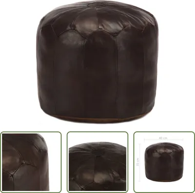 Image de The Living Store Pouf brun foncé 40 x 35 cm Véritable cuir de chèvre