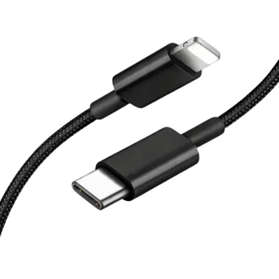 Produktbild von USB-C Schnell Ladekabel Datenkabel für iPhone iPad 8-Pin Nylon Schwarz 2m 20W PD 2 meter, KI-generiertes Bild