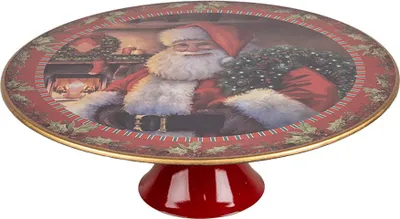 Produktbild von Clayre & Eef Tortenplatte auf Fuß Ø 29x10 cm Rot Kunststoff Weihnachtsmann