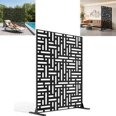 Obrázek produktu pro CEEDIR Terasový paraván 121 x 183 cm – Stabilní kovový paraván do zahrady, na balkon a do obývacího pokoje, odolný proti povětrnostním vlivům a s dlouhou životností, moderní paraván, černý