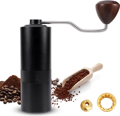 Produktbild von Manuelle Kaffeemuehle mit ergonomischer Holzkurbel, 6-Kern-Kegelmahlwerk, digital einstellbarer Mahlgrad, tragbare Kaffeemuehle fuer Espresso, Pour Over, Mokka, tuerkischen Filterkaffee
