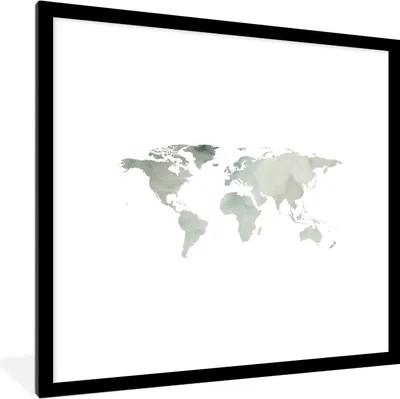 Produktbild von MuchoWow® MuchoWow® Gerahmtes Poster Weltkarte - Aquarell - Grau 40x40 cm - Poster mit zchwarzem Bilderrahmen - Poster - Plakat im Rahmen