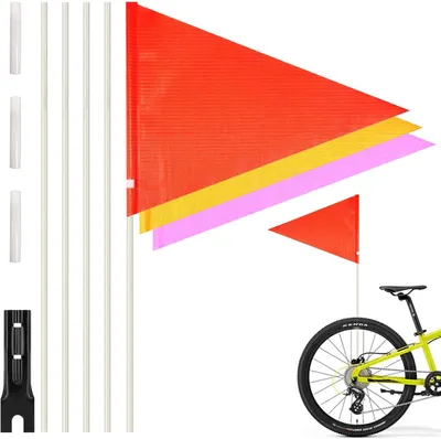Produktbild von Verstellbare Fahrradflagge 150 cm, 3 Stück, Neon Sicherheitsflagge, für Kinderfahrräder, Orange, Pink, Gelb
