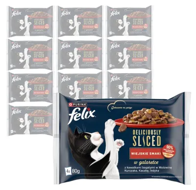 Zdjęcie produktu dla Felix Deliciously Sliced Wiejskie Smaki 12x320g (48x80g) Mokra Karma Dla Kota  Wołowina Kurczak Kaczka Indyk