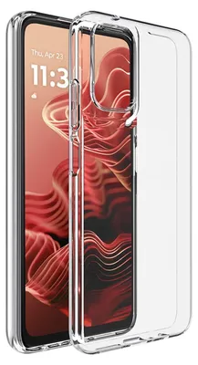 A clear protective phone case is shown on a white background, with a phone inside it.