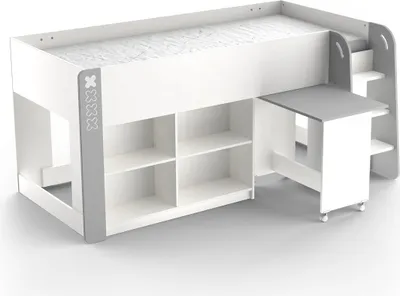 Image de Lit de camp HAMPTON - Mdf - Blanc / Gris - 90x200 cm