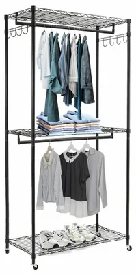 Imagen del producto de Perchero, con barra doble, estantes ajustables, ruedas, 90 x 43,5 x 180 cm, para organizar el hogar