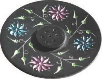 Produktbild von Räucherstäbchenhalter "Blume" Black Stone bemalt 10cm