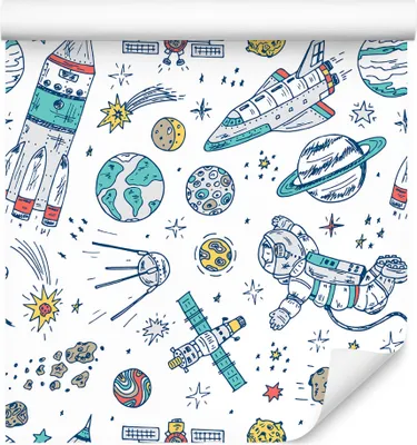 Produktbild von 10m VLIES TAPETE Rolle Kinderzimmer Planeten Sterne Kosmonaut Astronaut Raumschiff Satellit Kosmos XXL