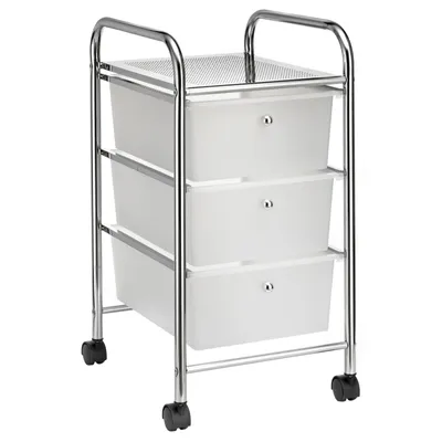 Produktbild von Badregal Rollwagen Rollcontainer GINA, mit 3 transparenten Schubladen und Metallgestell verchromt