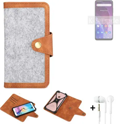 Produktbild von K-S-Trade Handyhülle + Kopfhörer kompatibel mit Cubot P60 Schutzhülle Filz Hülle Kunstleder hellgrau braun (1x)