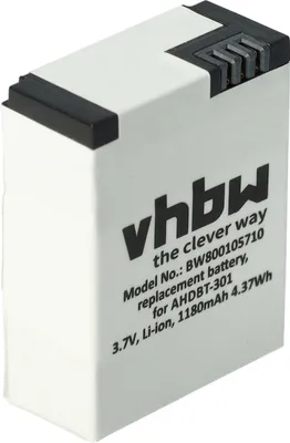 Produktbild von vhbw Akku Ersatz für GoPro AHDBT-302 für Videokamera Camcorder (1180 mAh, 3,7 V, Li-Polymer)