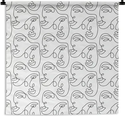 Produktbild von MuchoWow® Wandteppich Wandbehang Strichzeichnungen - Muster - Schwarz und Weiß 150x150 cm Tapisserie Dekoration Wandtuch - Wohnaccessoires - Modernes