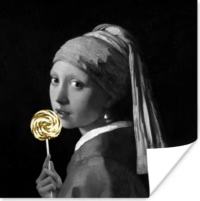 Produktbild von MuchoWow® Poster Das Mädchen mit dem Perlenohrring - Vermeer - Süßigkeiten 75x75 cm - Wand Dekoration