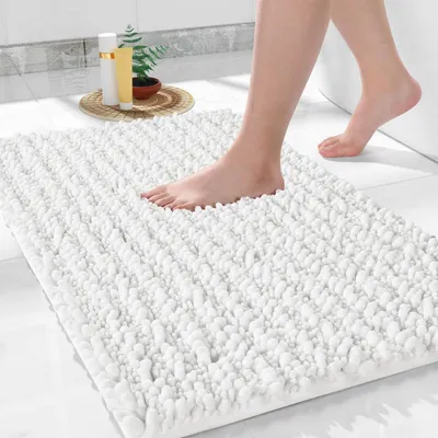 Immagine prodotto di Tappetino da bagno in microfibra, antiscivolo, morbido, lavabile in lavatrice, altamente assorbente, 43 x 61 cm, colore bianco chiaro