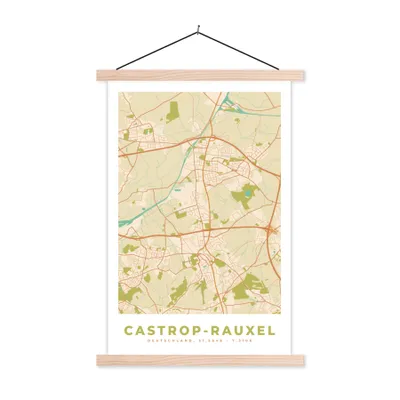 Produktbild von MuchoWow® Textilposter Karte - Castrop-Rauxel - Karte - Stadtplan - Vintage 120x180 cm mit holzfarbenen Rahmen - Textil-Plakat