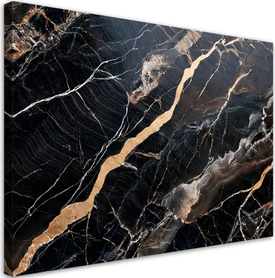 Produktbild von Leinwandbild Schwarzer Marmor mit Gold Abstrakt 90x60 Feeby Schwarz bild für die wand bereit zum aufhängen