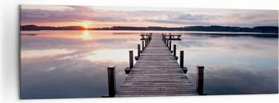 Produktbild von Bild auf Leinwand - Leinwandbild - Fußgängerbrücke See Sonnenuntergang Abend - 160x50cm - Wand Bild - Wanddeko - Leinwanddruck - Bilder - Kunstdruck - Leinwand bilder - Wandkunst - AB160x50-2635