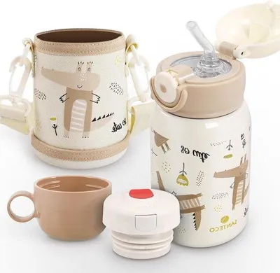 Produktbild von Famanu Trinkflasche für Kinder - Edelstahl mit Strohhalm - 450 ml, BPA-frei, auslaufsicher