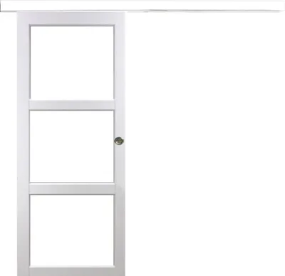 Immagine prodotto di Porta scorrevole Kenya bianca con vetro trasparente H204 x L83 cm, binario in alluminio bianco, conchiglie GD MENUISERIES