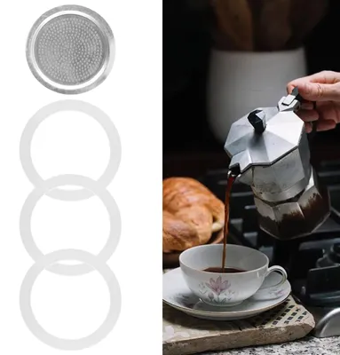 Productafbeelding van Siliconen afdichtingen en aluminium filters - Vervangingsset voor espressozetter - Accessoires voor 6 kopjes - 3 afdichtingen en 1 filter