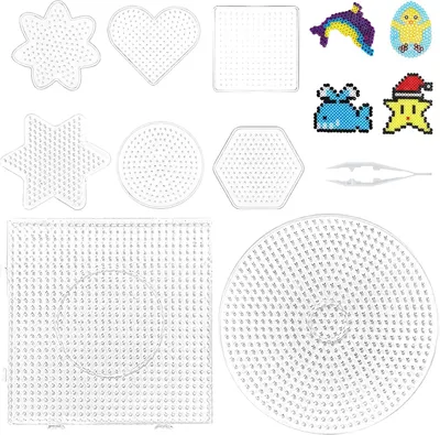 Image de 8 plaques pour perles à repasser, perles à repasser de 5 mm, plaque de pose, plaque transparente, perles à repasser, modèles, ensemble de perles à repasser