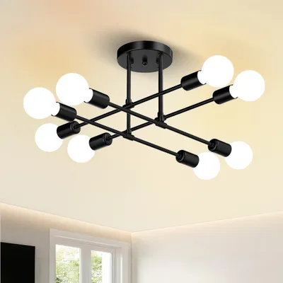 Produktbild von Czarna lampa sufitowa vintage industrialny żyrandol E27 (bez żarówki) 8-płomienna metalowa lampa sufitowa retro sypialnia salon jadalnia