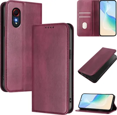 Produktbild von Handyhülle für Samsung Galaxy XCover5, Vintage Leder RFID Schutz Kartenfach Standfunktion Magnetische Klapphülle Rot