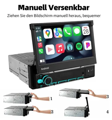 Produktbild von Autoradio 7 Zoll Single DIN Android 14 Touchscreen mit Carplay Android Auto GPS Navi WiFi Bluetooth Kamera 4x45 Watt 64GB Speicher Freisprechanlage
