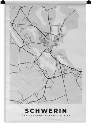 Produktbild von MuchoWow® Wandteppich Wandbehang Deutschland - Karte - Schwerin - Stadtplan 120x180 cm Tapisserie Dekoration Wandtuch - Schlafzimmer - Dekorationen für das Haus