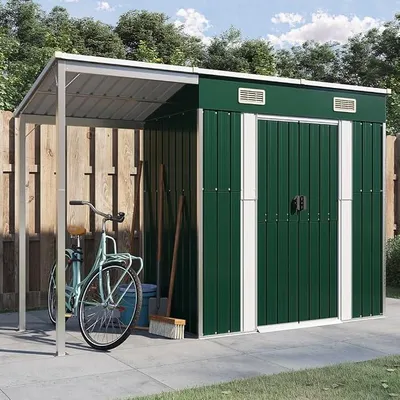 Produktbild von Geräteschuppen Fahrradschuppen Metall Geräteschrank Gartenhaus Fahrradunterstand Gerätehaus mit Pultdach Outdoor Schrank Gartenschuppen Garten Schuppen 277x110,5x181 cm