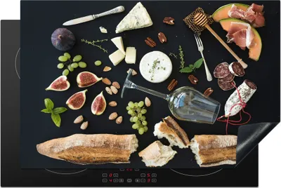 Produktbild von KitchenYeah© Herdabdeckplatte Wein - Obst - Käse , 80x52cm, Küche Deko, Glaskeramikkochfeld Herdabdeckung, Abdeckplatte fùr Kochfeld