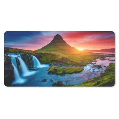 Produktbild von MuchoWow® Schreibtischunterlage Wasserfall - Berg - Moos - Sonnenuntergang - Natur 80x40 cm - XXL Mauspad - Gaming Mauspad