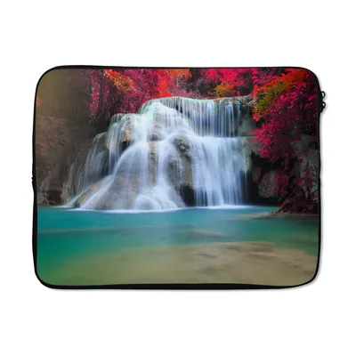 Produktbild von MuchoWow® Laptop Hülle 17 Zoll Laptoptasche Wasserfall - Bäume - Rot - Landschaft - Natur - Zipper - Schutzabdeckung