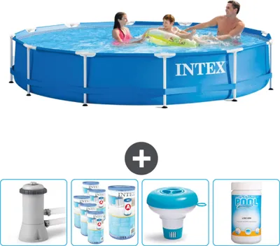 Zdjęcie produktu dla Okrągły basen stelażowy Intex - 366 x 76 cm - niebieski - w tym pompa z filtrem - pływak chlorowy - chlor
