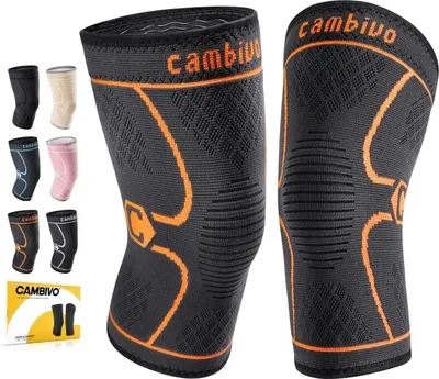 Immagine prodotto di CAMBIVO 2 Pezzi Ginocchiera Ortopedica di Compressione, Tutore Ginocchio Antiscivolo, Ginocchiere Palestra Elastica per Legamenti, Menisco, Sport, Corsa, Gym
