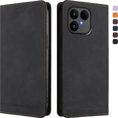 Image de Etui pour Fairphone 6, étui rétro en cuirPolyuréthaneavec support et fentes pour cartes de crédit Noir