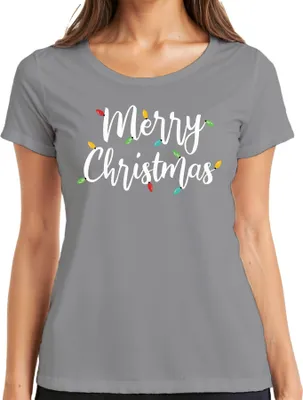Produktbild von Merry Christmas Lichterkette - Weihnachten Weihnachtsgeschenk Christmas Damen T-Shirt, Grau, 3XL