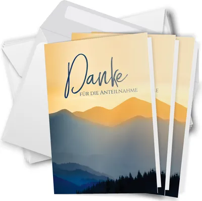 Produktbild von Trauer Danksagungskarten inklusive Umschlag | Motiv: Berg Sonnenuntergang, 10 Stück | Dankeskarten DIN A6 Set | Grußkarten-Trauerkarten Danksagung Danke sagen