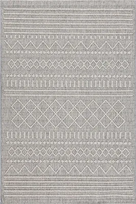 Produktbild von Teppich Kurzflor Muster Modern Wohnzimmer Grau Creme, 80x150 cm