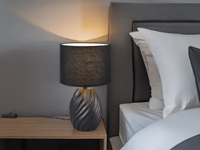Produktbild von LED Nachttischlampe Lampenschirm Stoff Schwarz Wohnzimmer Fensterbank, Höhe 31cm