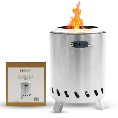 Produktbild von HEAT Rokfri Rauchfreier Feuerkorb - Rauchfreie Feuerschale Klein - Tisch Feuerstelle - Fire Pit Outdoor - 16x16x20cm - Stainless