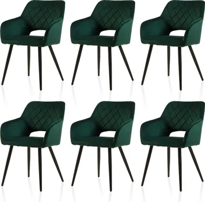 Produktbild von CLIPOP Freizeit Esszimmerstühle 6er-Set aus Samt für Zuhause, Esszimmer, Küche, grün