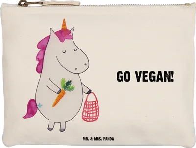 Produktbild von Mr. & Mrs. Panda Kulturbeutel Einhorn Vegan Größe M - Weiß - Geschenk, Etui, Gesund essen, Rohkost, Federmappe, Mäppchen, Veganismus, Leben, Veganer, Unicorn, Pouch
